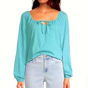 NWT XL a.n.a. Tie-Neck 100% Cotton Blouse in Delphinium Blue